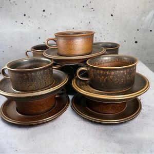 Arabia of Finland Ruska Brown Stoneware Single Cup and Saucer MCM